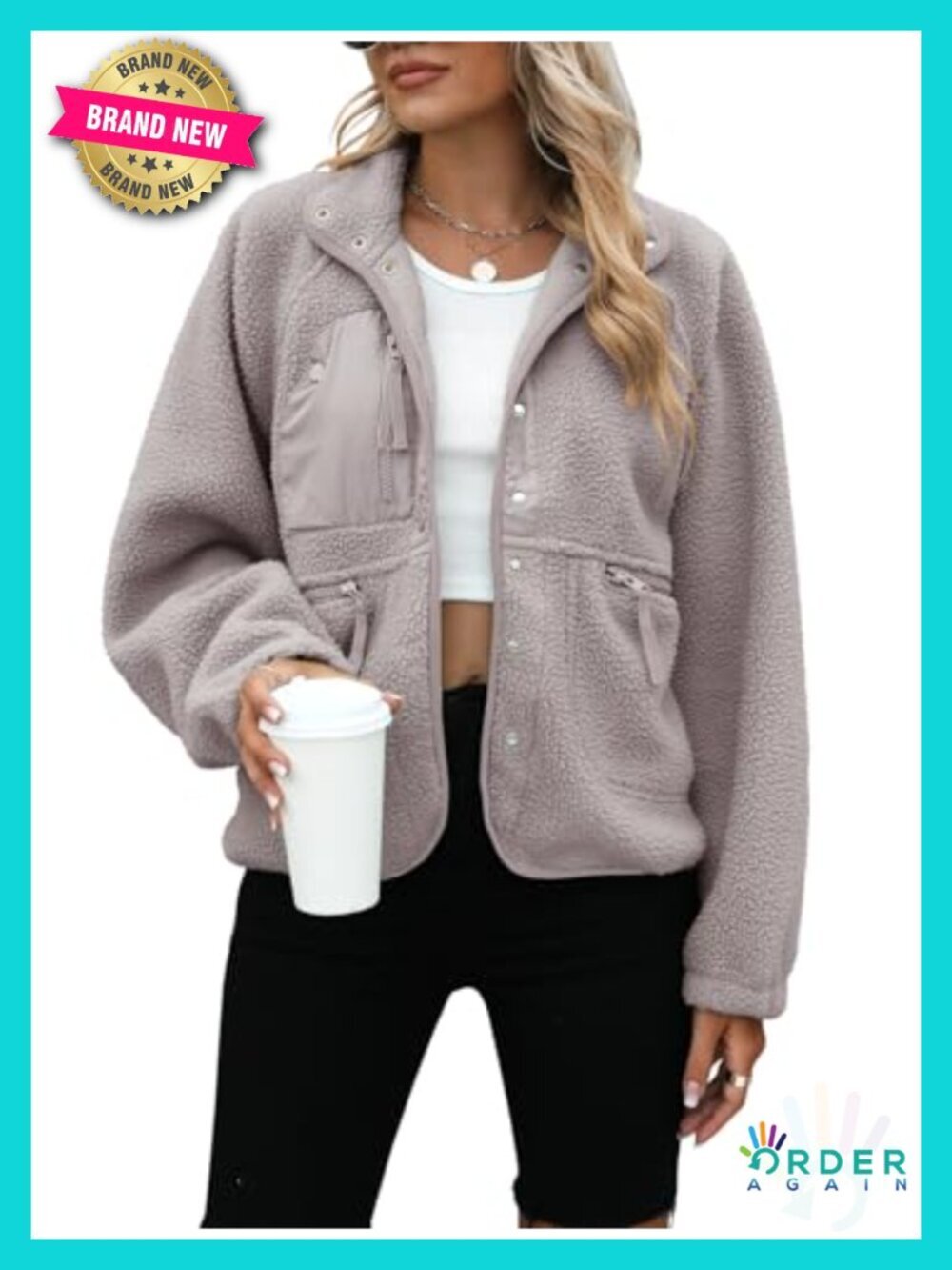 Women Sherpa Fleece Button Down Jacket with Pockets Oversized Winter Coat